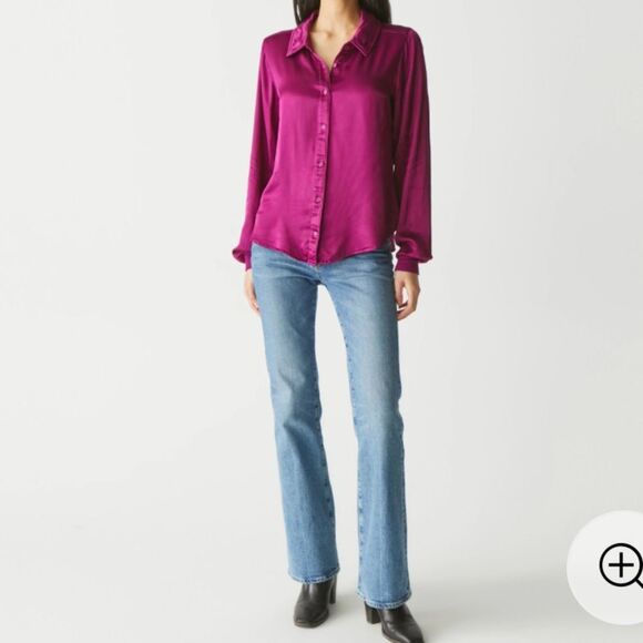 New Michael stars Meredith Satin Button Down Long Sleeve Berry Magenta Purple - Picture 2 of 9